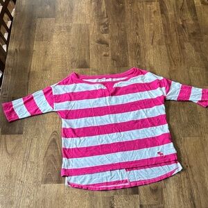 Abercrombie & Fitch Kids Pink and white Striped 3/4 Sleeve Tee